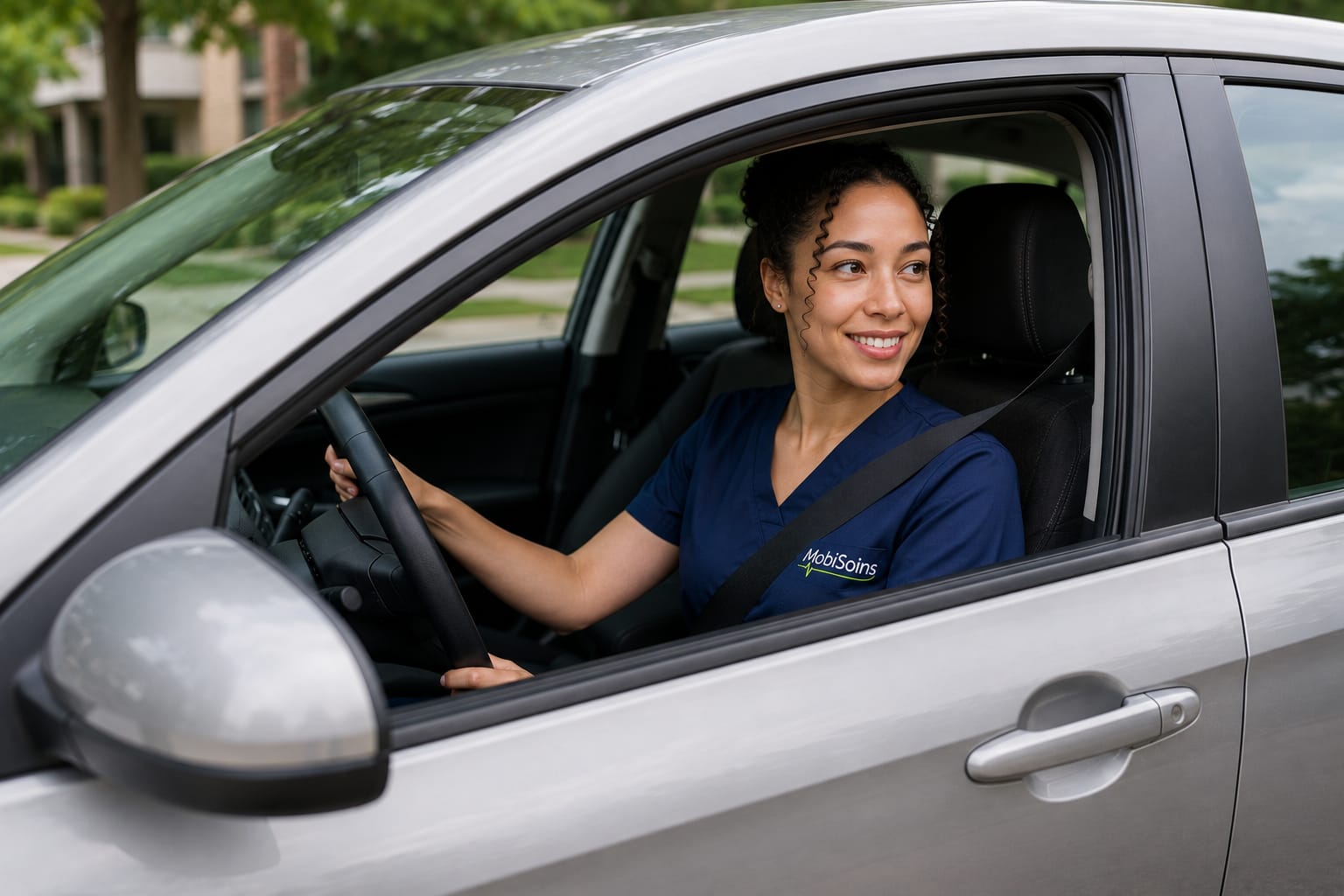 Infirmière MobiSoins en route vers un patient