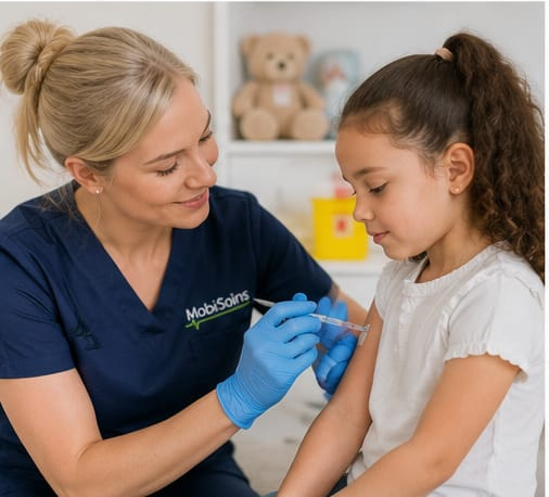 Infirmière MobiSoins vaccinant une enfant